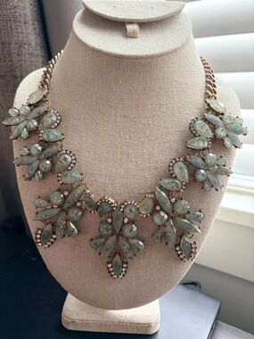 Vintage Statement Floral Cluster Necklace in Pale Aqua and Gold